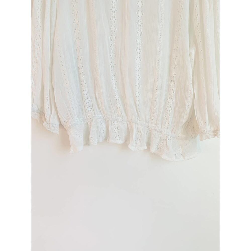 1. State Women's Long Sleeve Sheer Windowpane Tie Front Blouse Ivory NWT - Picture 4 of 8